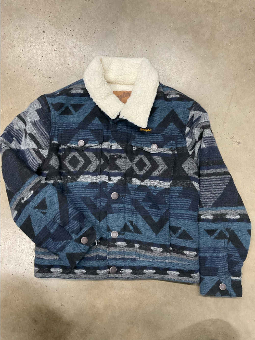 Wrangler Blue & Gray Patterned Sherpa Collar Kids Jacket